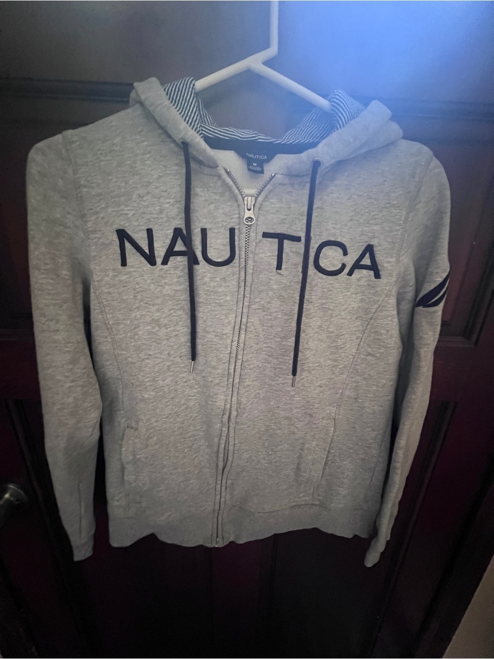 Nautica Heather Gray Full-Zip Hoodie with Navy Logo